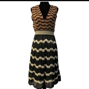 NWT M Missoni Bronze Silver Black V Neck Metallic Knit Mini Dress 44